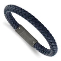 Schisel tainless Steel Brushed Blue Braided Leather 8.5 inch Bracelet, 8.5 x 7.8 mm