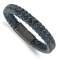 Chisel Stainless Steel Brushed Grey Braided Leather 8.5 inch Bracelet, 8.5 x 12.5 mm