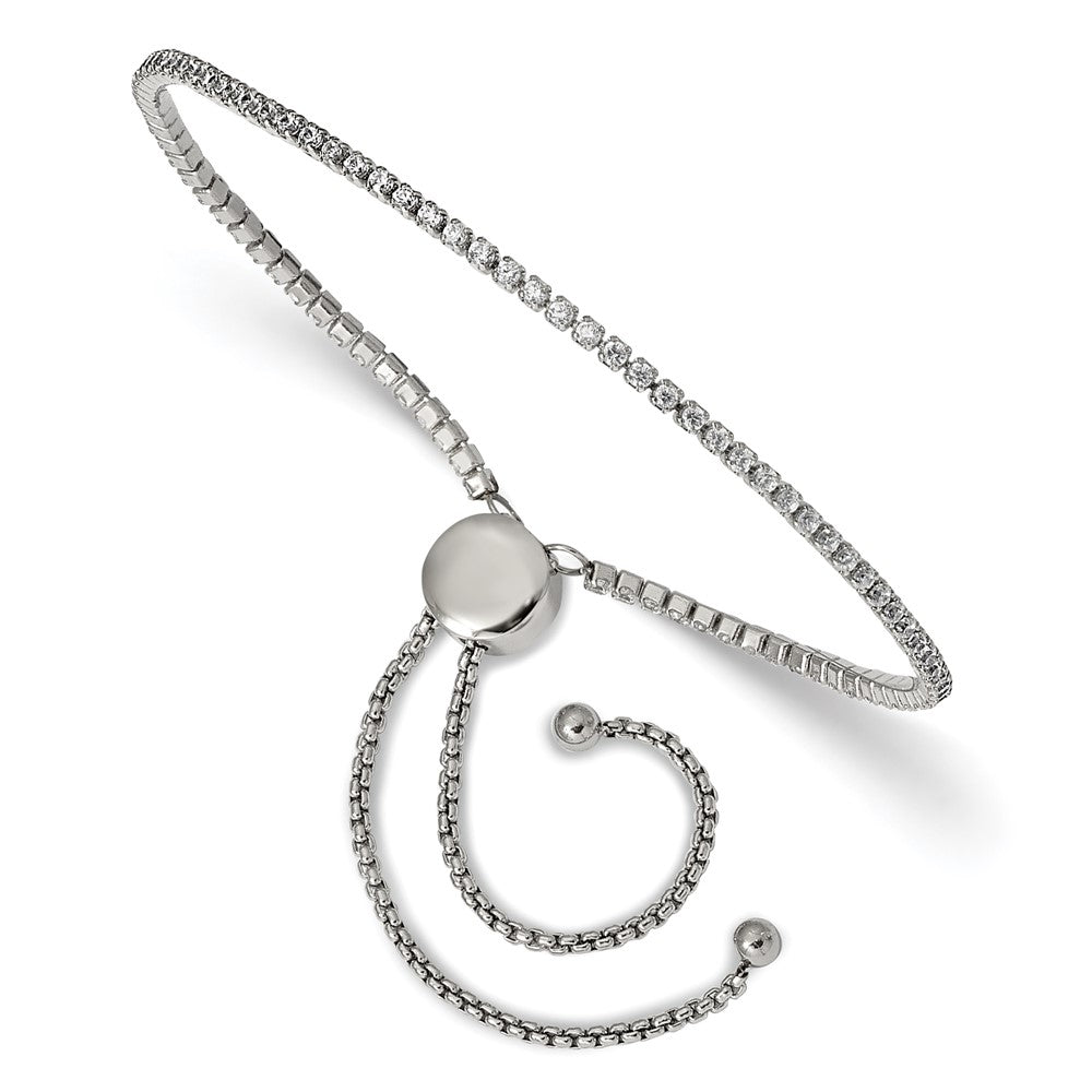 Chisel Stainless Steel Polished CZ Adjustable Bracelet, 1.75 mm