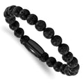 Chisel Stainless Steel Polished Black IP-plated 8mm Lava Rock Beaded Stretch Bracelet, 8 mm