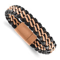Chisel Stainless Steel Brushed Rose IP-plated Dark Brown Leather 8.5 inch Bracelet, 8.5 x 16 mm