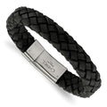 Chisel Stainless Steel Brushed Black Braided Leather 8.25 inch Bracelet, 8.25 x 12.51 mm