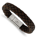 Chisel Stainless Steel Brushed Brown Braided Leather 8.25 inch Bracelet, 8.25 x 12.48 mm