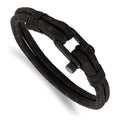 Chisel Stainless Steel Polished Black IP-plated Black Woven Nylon and Cotton 8.5 inch Bracelet, 8.5 x 8.5 mm