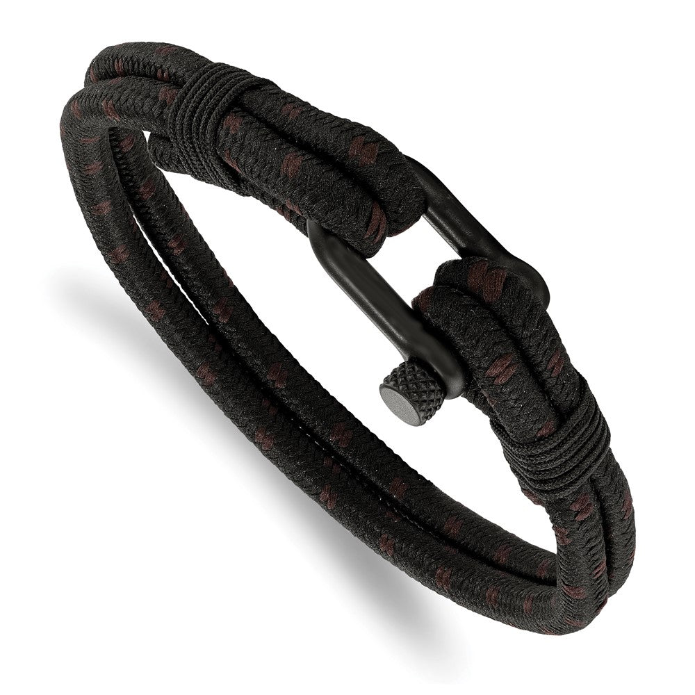 Chisel Stainless Steel Polished Black IP-plated Black Woven Nylon and Cotton 8.5 inch Bracelet, 8.5 x 8.5 mm