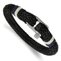Chisel Stainless Steel Polished Woven Black Cotton 8.5 inch Bracelet, 8.5 x 8.5 mm