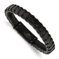 Chisel Stainless Steel Polished Black IP-plated Cable and Black Leather 8.5 inch Bracelet, 8.5 x 11.5 mm