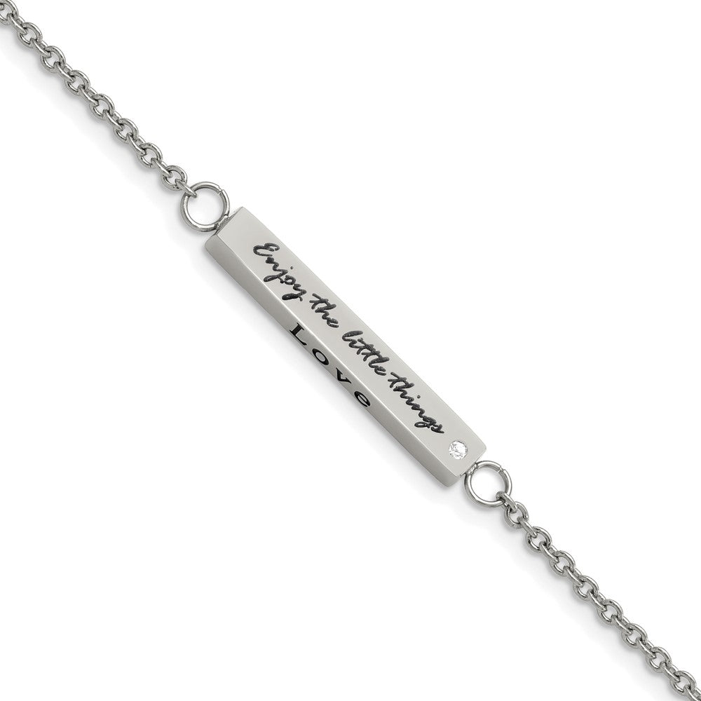 Chisel Stainless Steel Polished with CZ LOVE DREAM LAUGH Enjoy the little things 7 inch Bracelet with 1.5 inch Extension, 7 x 4 mm