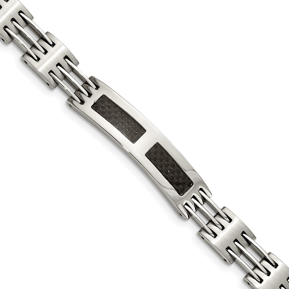 Stainless Steel Polished w/Black Carbon Fiber Inlay 8.5in ID Bracelet, 8.5 x 10 mm