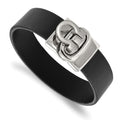 Stainless Steel Polished Black Leather 8.5in Bracelet, 8.5 x 19 mm