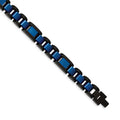 Chisel Stainless Steel Brushed and Polished Black and Blue IP-plated 8.75 inch Open Link Bracelet, 8.75 x 12 mm
