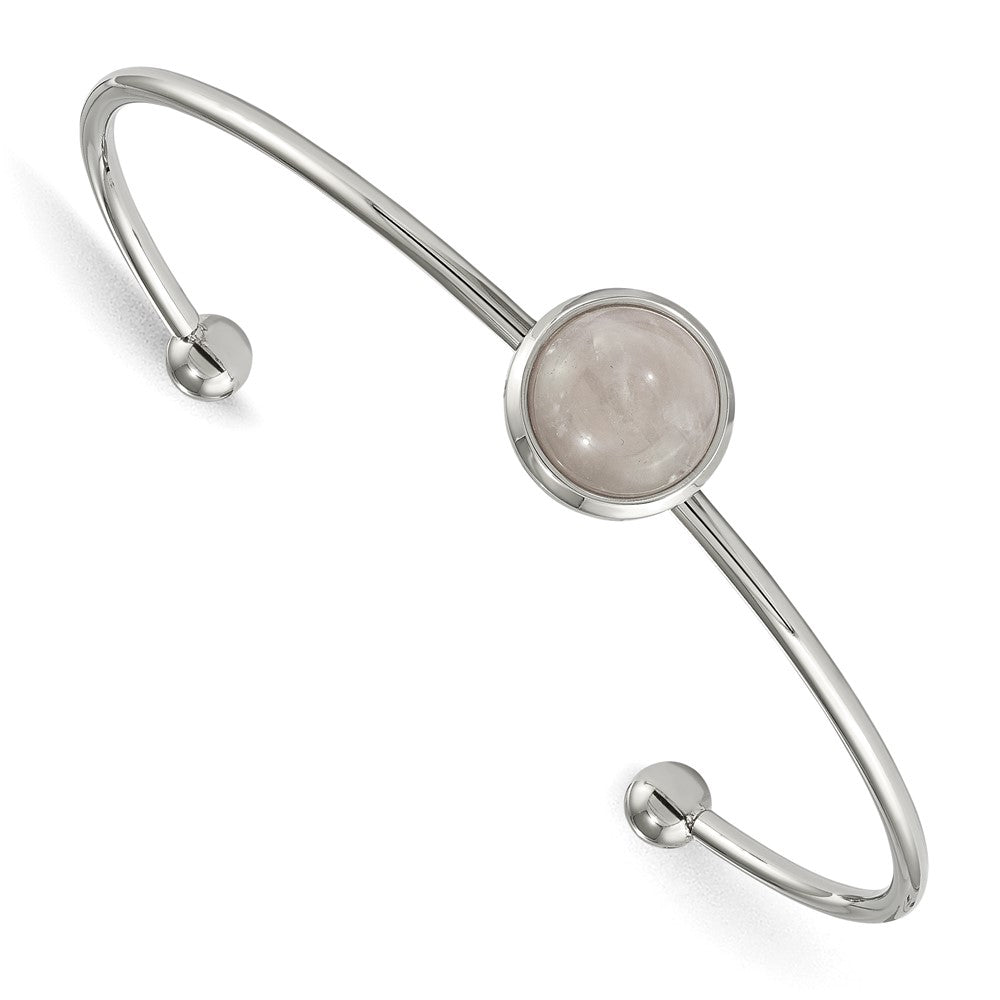 Chisel Stainless Steel Polished with Rose Quartz Cuff Bangle, 6.75 x 2 mm