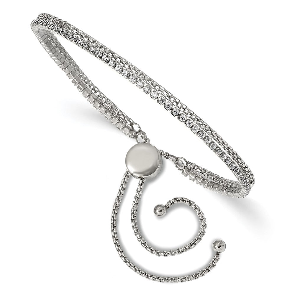 Chisel Stainless Steel Polished with CZ 2 Strand Adjustable Bracelet, 3 mm