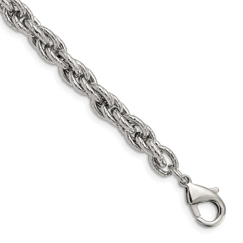Chisel Stainless Steel Polished and Textured 8 inch Fancy Rope Bracelet, 8 x 7.82 mm