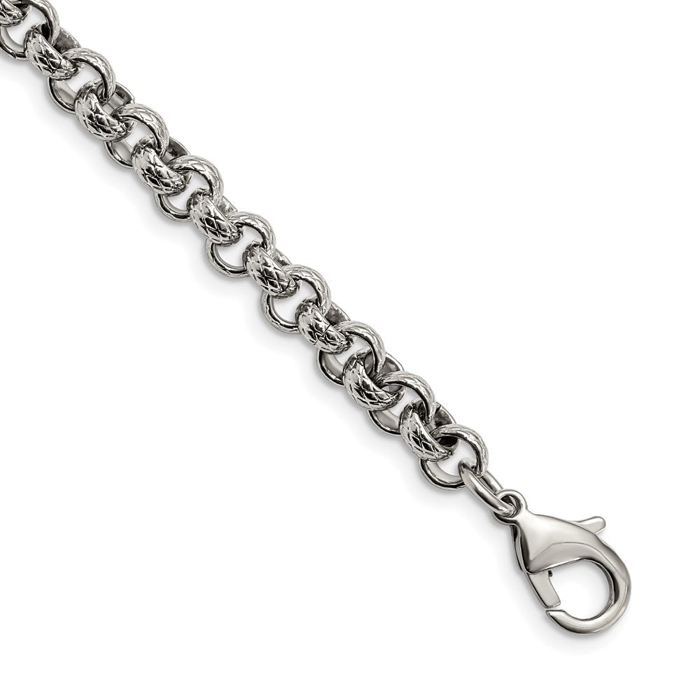 Chisel Stainless Steel Polished and Textured 8.25 inch Link Bracelet, 8.25 x 7 mm