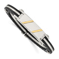 Chisel Stainless Steel Polished with Black PVC and 14k Gold Inlay Hinged Bangle, 6.75 x 10 mm