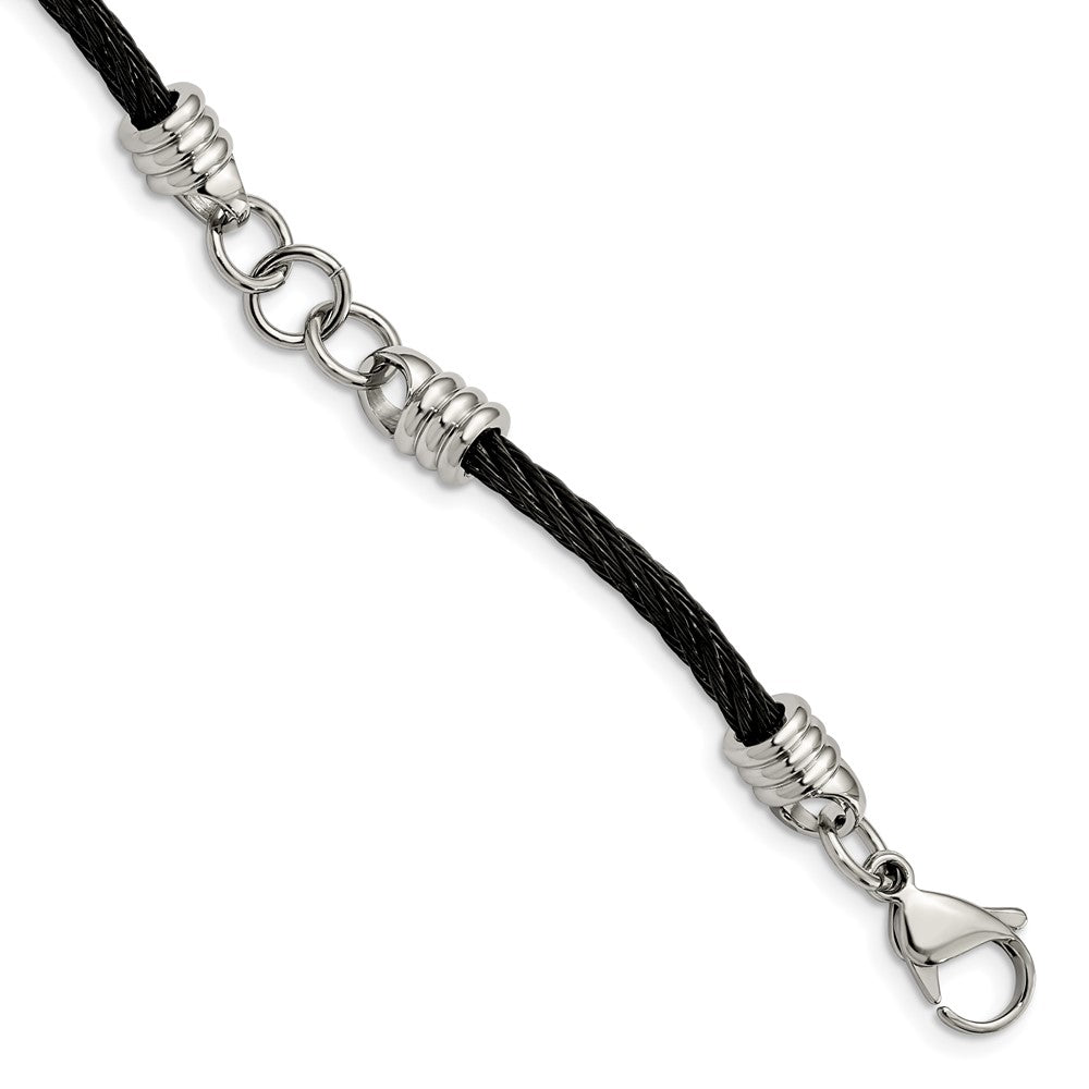 Chisel Stainless Steel Polished Black IP-plated Cable 9 inch Bracelet, 9 x 5 mm