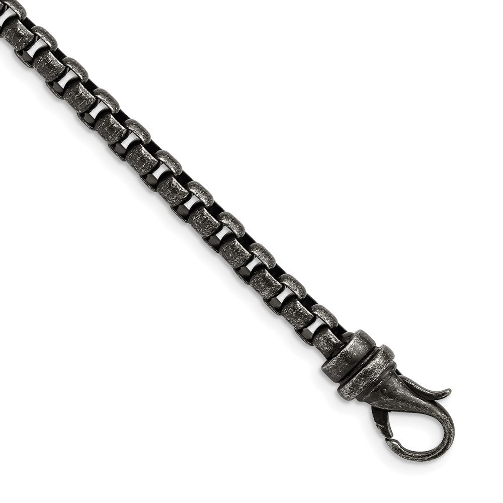 Chisel Stainless Steel Antiqued 8.5 inch Box Chain Bracelet, 8.5 x 5.25 mm
