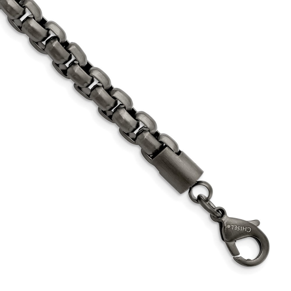 Chisel Stainless Steel Polished Gun Metal IP-plated 8.5 inch Box Chain Bracelet, 8.5 x 8.16 mm