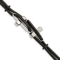 Chisel Stainless Steel Polished Sideways Crosses 2 Strand Black Leather 8.25 inch Bracelet, 8.25 x 17 mm