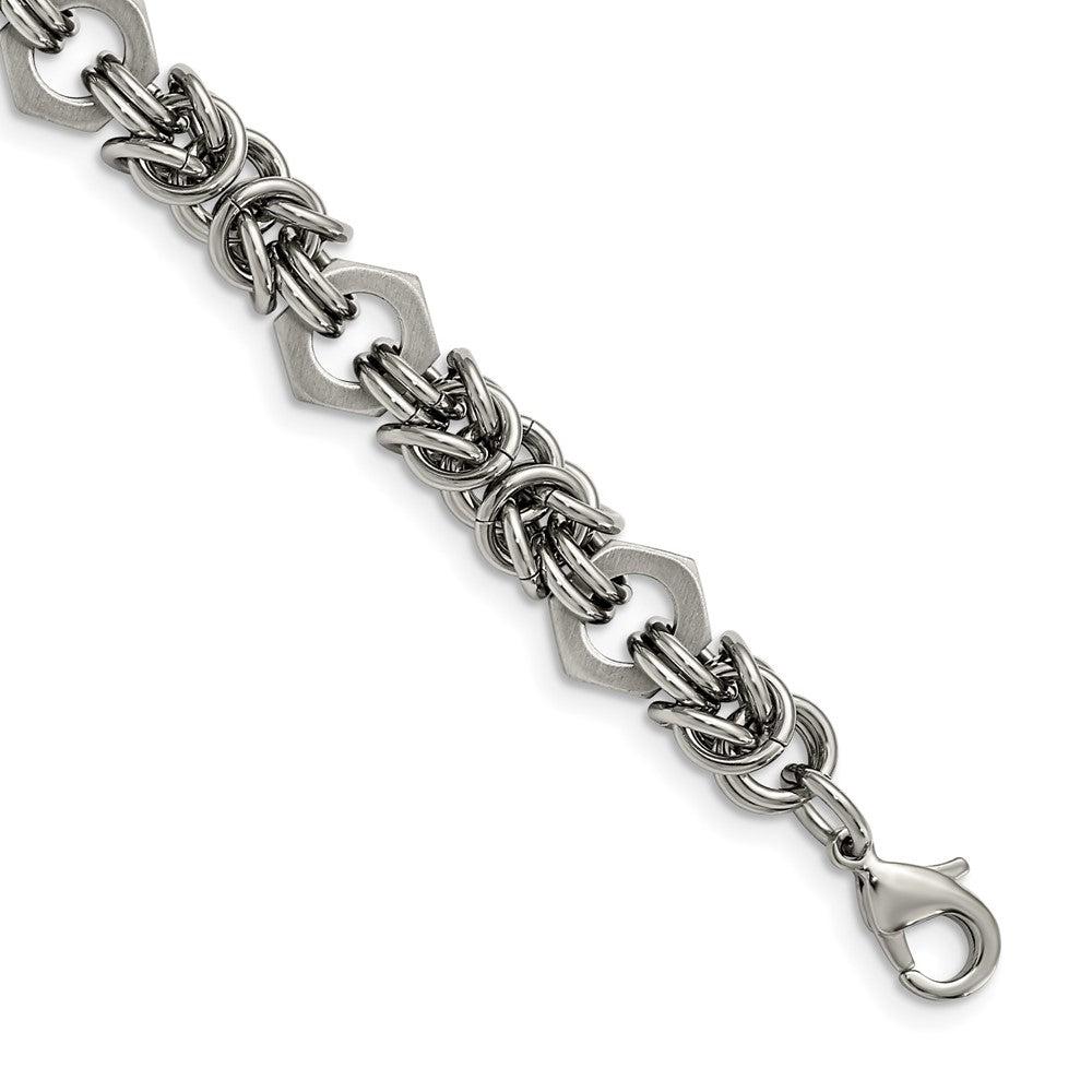 Chisel Stainless Steel Brushed and Polished Fancy Byzantine 8.25 inch Bracelet, 8.25 x 11 mm