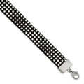 Stainless Steel Polished Black Leather w/Crystals w/1.75in ext Bracelet, 7.25 x 11.67 mm