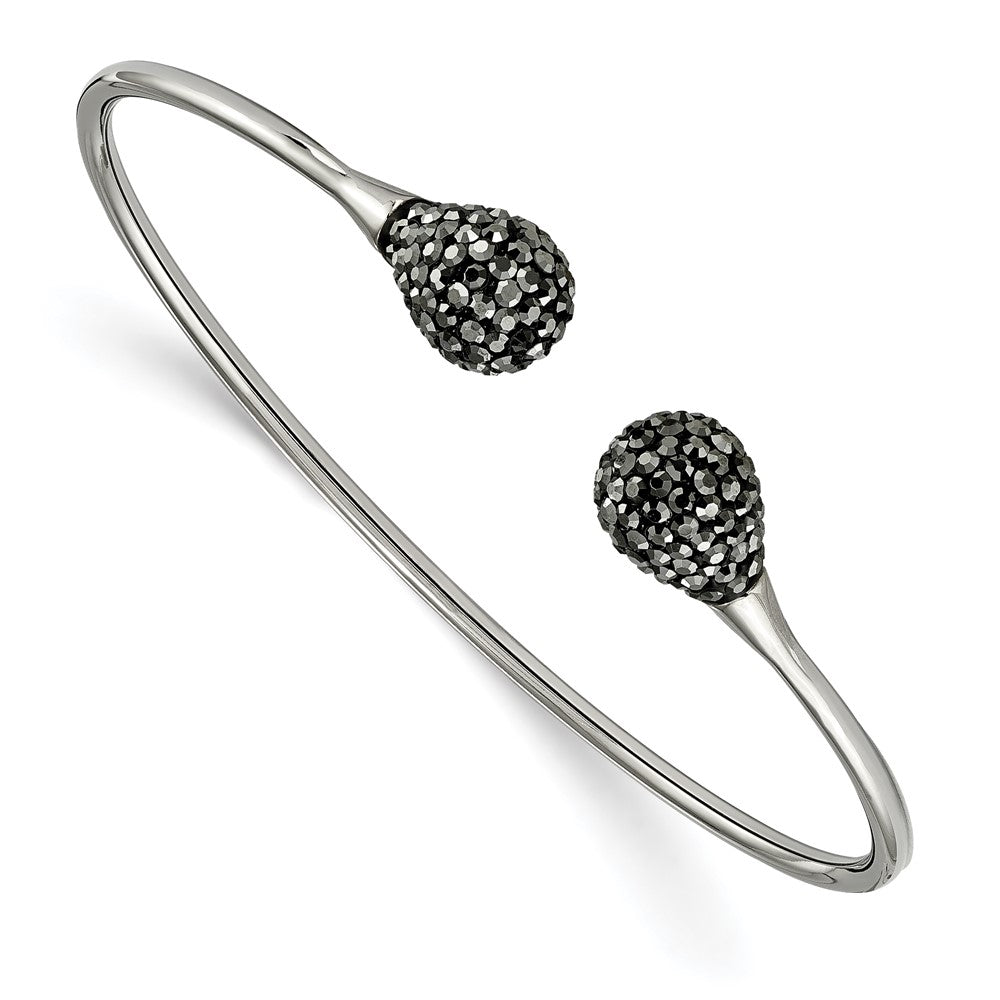 Chisel Stainless Steel Polished with Hematite Flexible Cuff Bangle, 6.25 x 1.87 mm