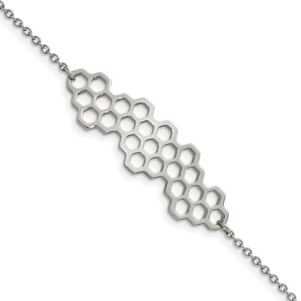 Stainless Steel Polished Honeycomb 7in w/1in ext. Bracelet, 7 x 1.62 mm