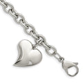Chisel Stainless Steel Polished Link with CZ Heart Dangle Charm 7.5 inch Bracelet, 7.5 mm