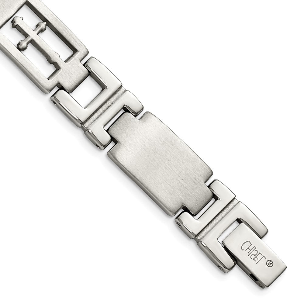 Chisel Stainless Steel Brushed and Polished Cross 8.5 inch Link Bracelet, 8.5 x 11 mm