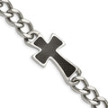 Chisel Stainless Steel Polished with Black Carbon Fiber Inlay Cross 8.5 inch Bracelet, 8.5 x 10 mm