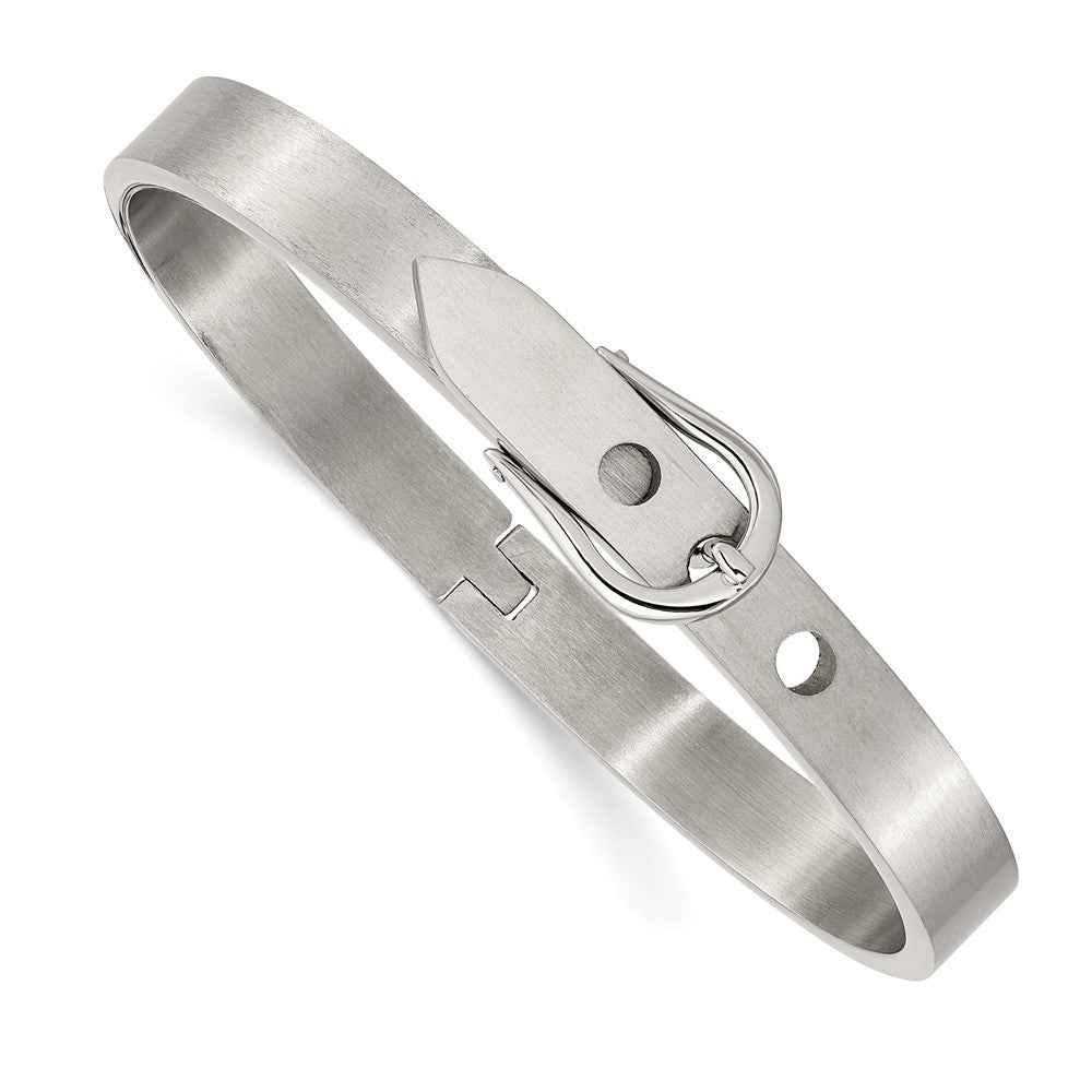Chisel Stainless Steel Brushed and Polished Belt Hinged Bracelet, 7.5 x 7.3 mm