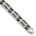 Chisel Stainless Steel Polished with Dark Blue Ceramic and Cable Inlay 8.75 inch Link Bracelet, 8.75 x 11 mm