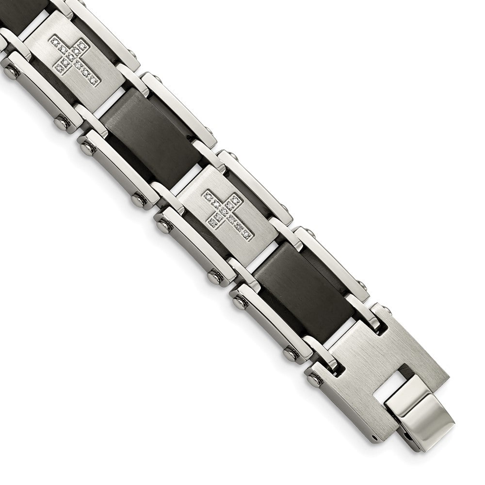 Chisel Stainless Steel Brushed and Polished Black IP-plated with 1/4 carat Diamond 8.75 inch Bracelet, 0.25 ct, 8.75 x 19 mm