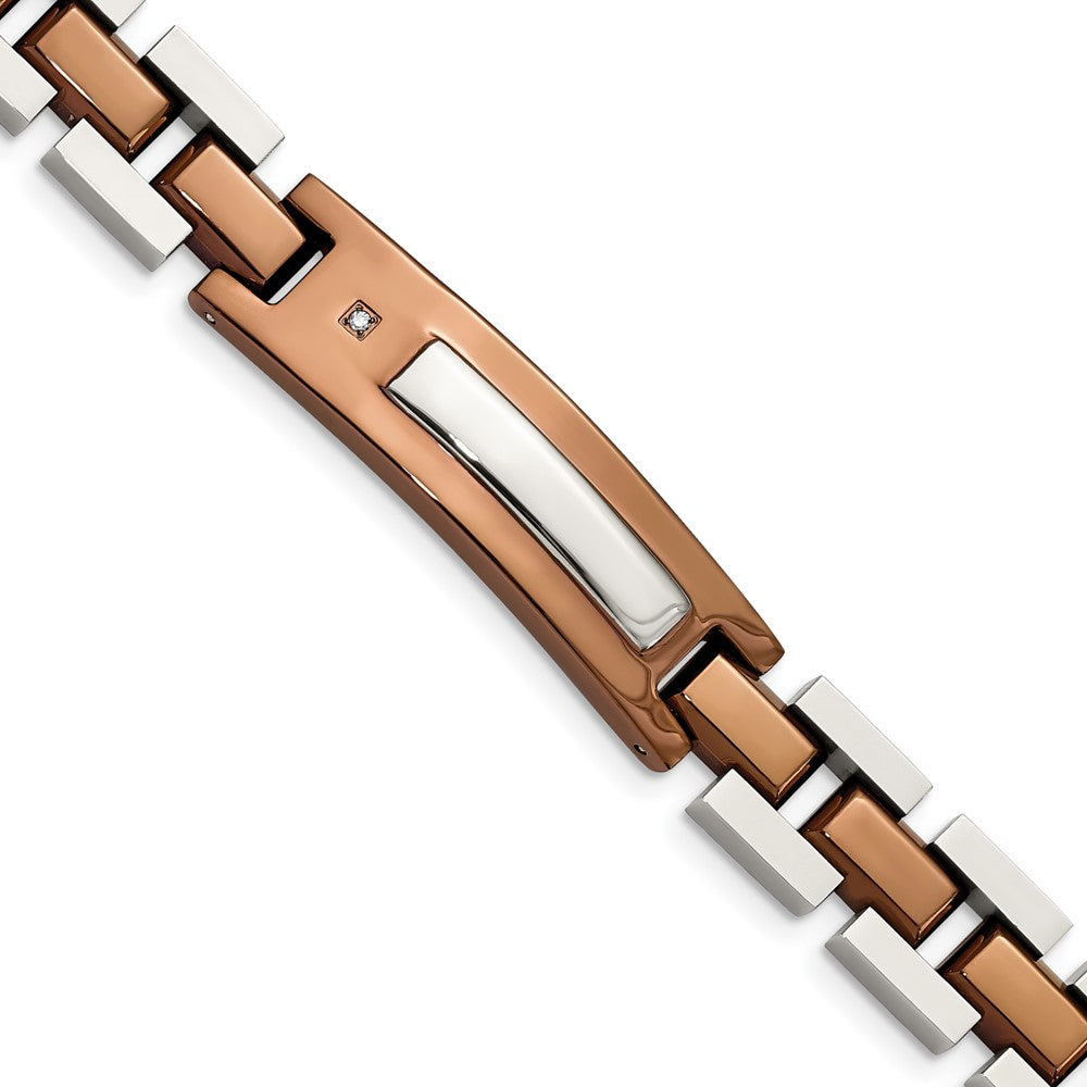 Chisel Stainless Steel Polished Brown IP-plated with .01 carat Diamond 8.5 inch Bracelet, 0.015 ct, 8.5 x 11 mm