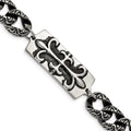Stainless Steel Antiqued and Polished Fleur de Lis 9in Bracelet, 8.5 x 16 mm