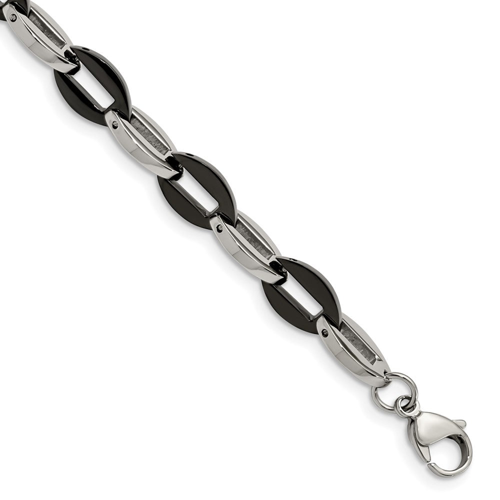 Chisel Stainless Steel Polished Black IP-plated 7.5 inch Oval Link Bracelet, 7.5 mm