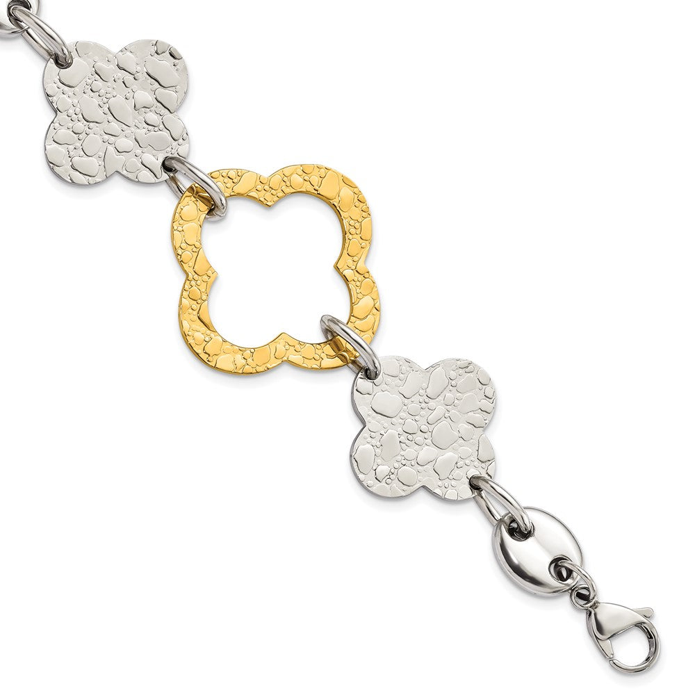 Chisel Stainless Steel Yellow IP-plated Polished & Textured Fancy Link Bracelet, 8 x 32.3 mm