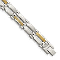 Chisel Stainless Steel with 14k Gold Accent Brushed and Polished  8.5 inch Link Bracelet, 8.5 x 10 mm