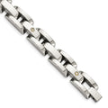 Chisel Stainless Steel Polished with Rhodium-plated 14k White Gold Accent and .03 carat Diamond 8.5 inch Bracelet, 0.03 ct, 8.5 x 10 mm