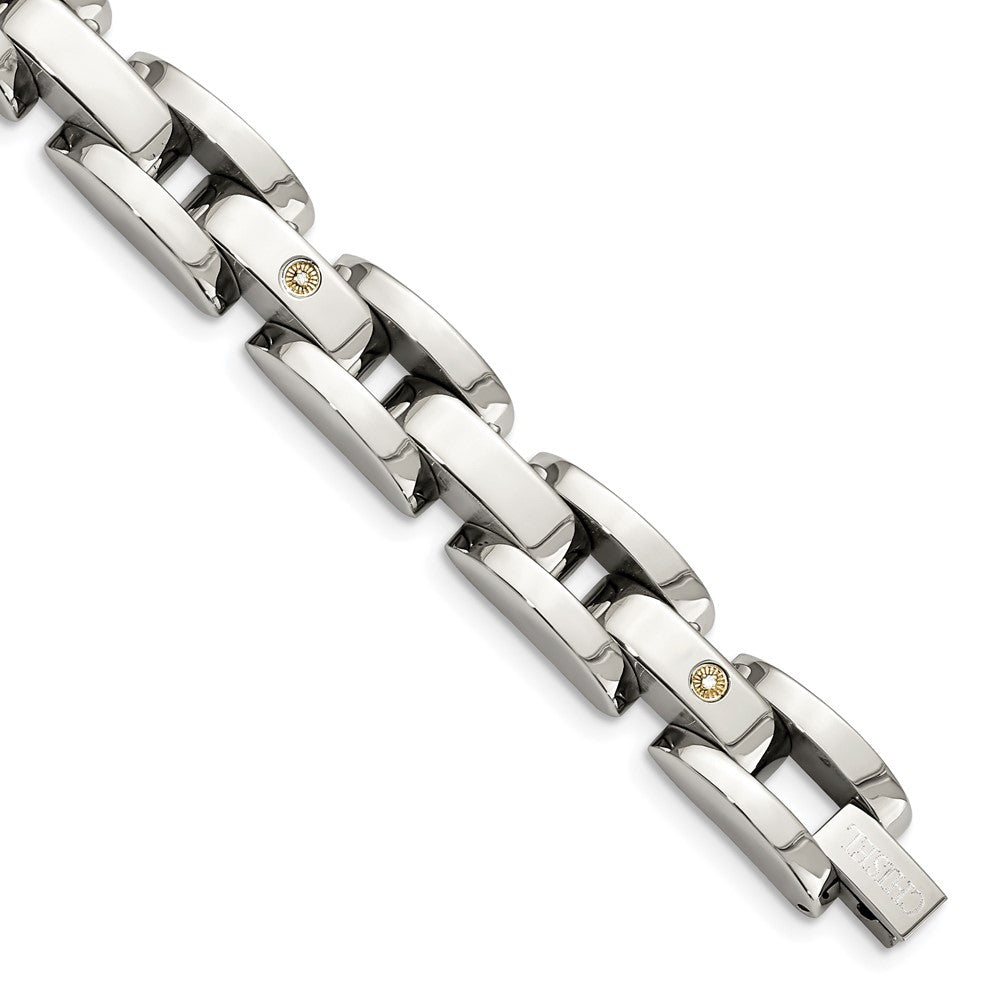 Chisel Stainless Steel Polished with Rhodium-plated 14k White Gold Accent and .03 carat Diamond 8.5 inch Bracelet, 0.03 ct, 8.5 x 10 mm