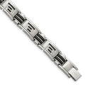Chisel Stainless Steel Brushed and Polished Black Rubber Inlay Greek Key 8.5 inch Bracelet, 8.5 x 9 mm