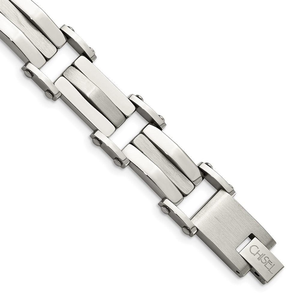 Chisel Stainless Steel Brushed and Polished 8.5 inch Link Bracelet, 8.5 x 13 mm