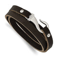Chisel Stainless Steel Polished Black and Brown Leather 24 inch Wrap Bracelet, 24 x 7 mm