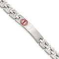 Chisel Stainless Steel Brushed and Polished with Red Enamel Medical ID 8 inch Link Bracelet, 8 x 10 mm
