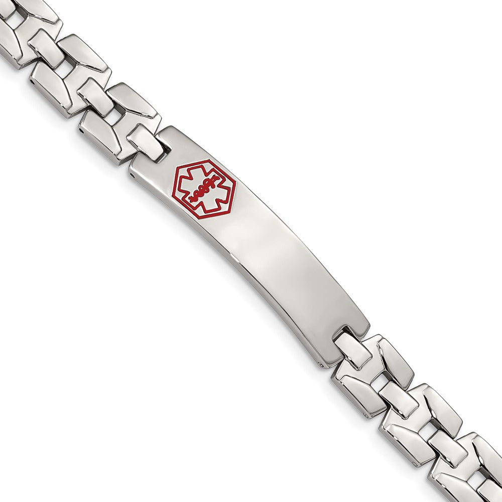 Chisel Stainless Steel Brushed and Polished with Red Enamel Medical ID 8 inch Link Bracelet, 8 x 10 mm