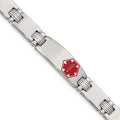 Chisel Stainless Steel Brushed and Polished with Red Enamel Medical ID 8.25 inch Link Bracelet, 8.25 x 11 mm