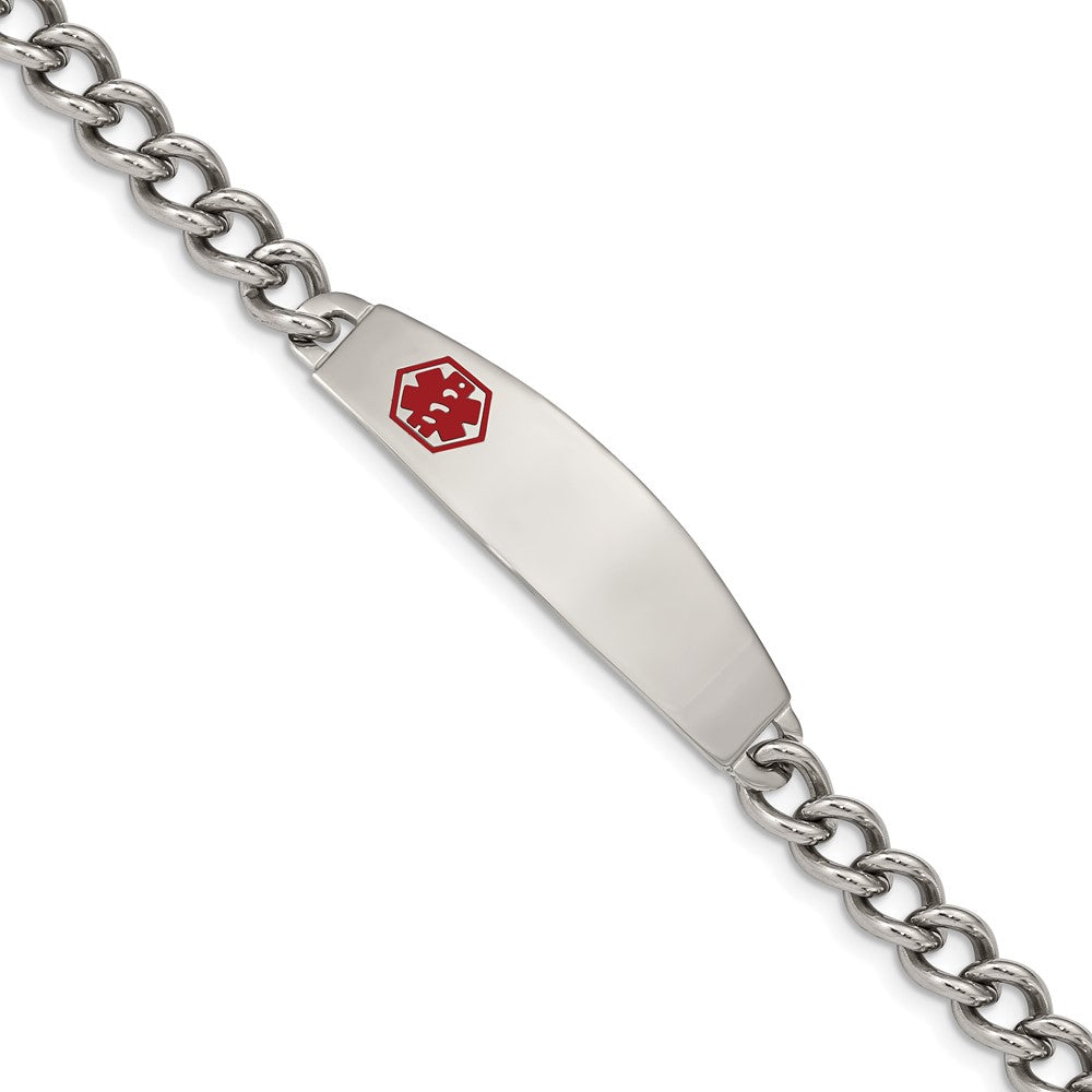 Chisel Stainless Steel Polished with Red Enamel Medical ID 8.5 inch Curb Chain Bracelet, 8.5 mm