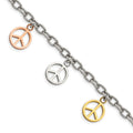 Chisel Stainless Steel Polished Rose and Yellow IP-plated Peace Sign Charms 8.5 inch Bracelet, 8.5 mm