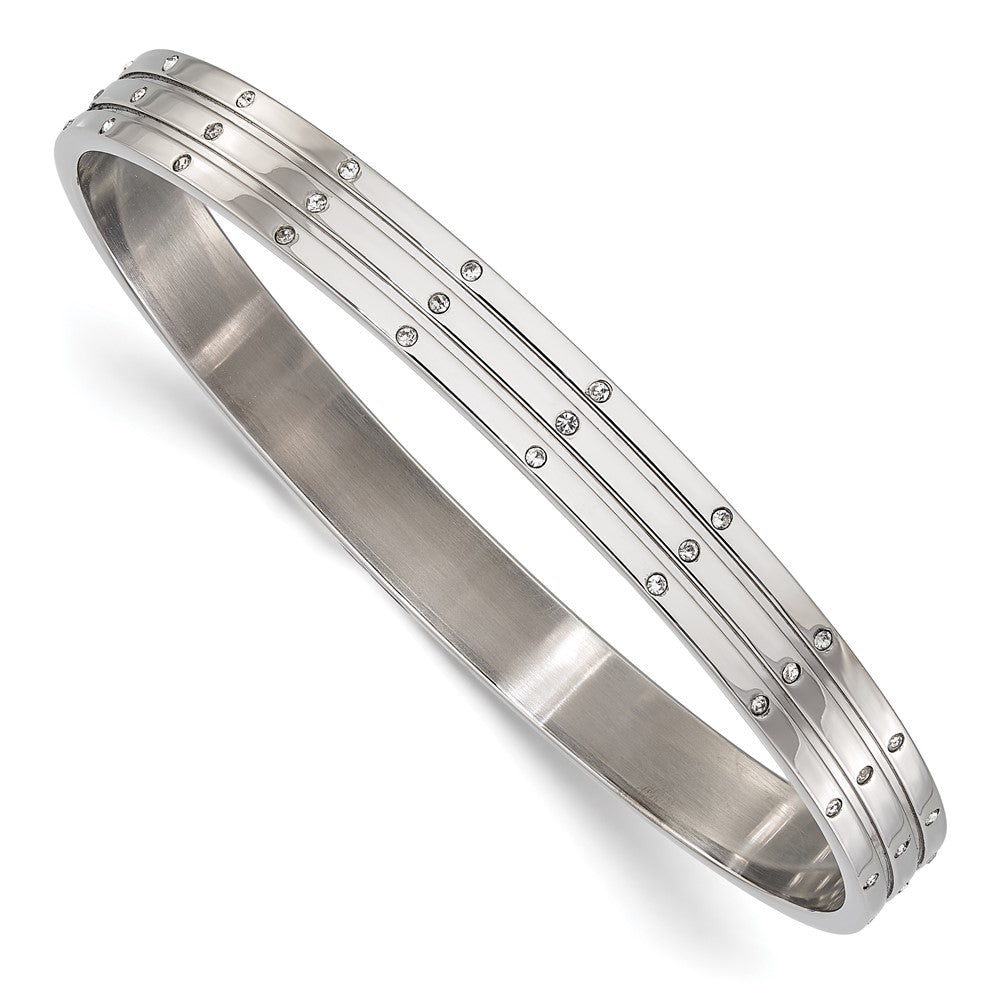 Stainless Steel Polished CZ Bangle, 7.5 mm